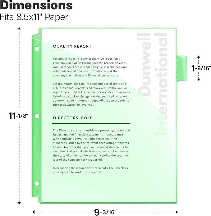 Dunwell 2-Pocket 8-Tab Divider Pockets, (1 Set, 8 Count), 5 Colors, Plastic 8 Subject Notebook Tab Dividers for 3-Ring Binders, Includes Label Inserts, Durable Acid-Free Poly