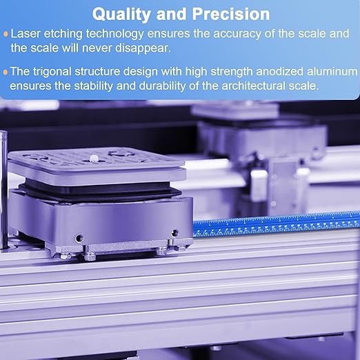 Architectural Scale Ruler, 12'' Imperial Architect Scale, Engineer Scale Ruler for Blueprints, Aluminum Triangle Drafting Ruler (Blue)