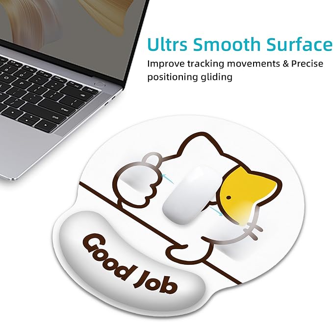 Ergonomic Mouse Pad with Wrist Support,Good Job Cat Mouse Pad with Wrist Rest,Relieve Wrist Pain Mousepad Non-Slip Rubber Base,Mouse Pads for Desk,Computers,Laptop,Office,Home,Accessories