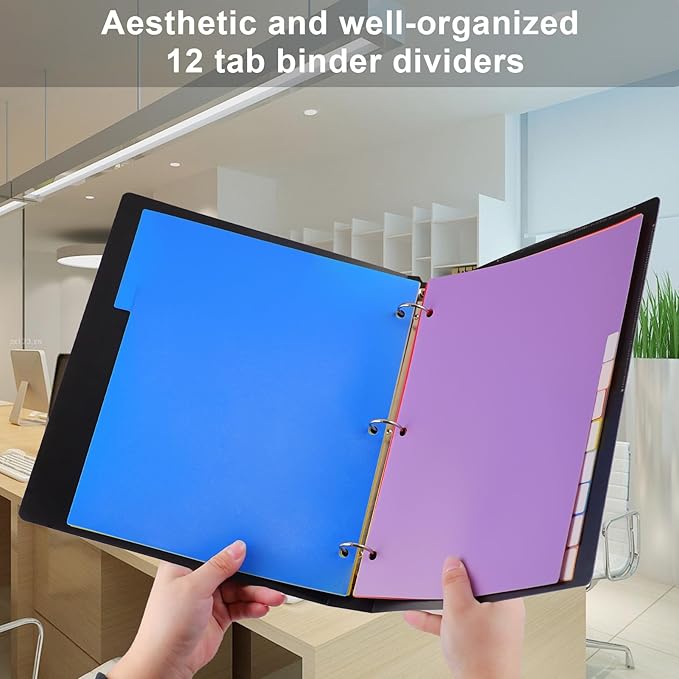 HABGP 12 Tab Dividers for 3 Ring Binder, 24 Pcs Multicolor 3 Ring Binder Dividers with Tabs, Page Folder Dividers, Plastic Tabbed File Dividers with Tabs, Three Ring Binder Index Dividers, 2 Set