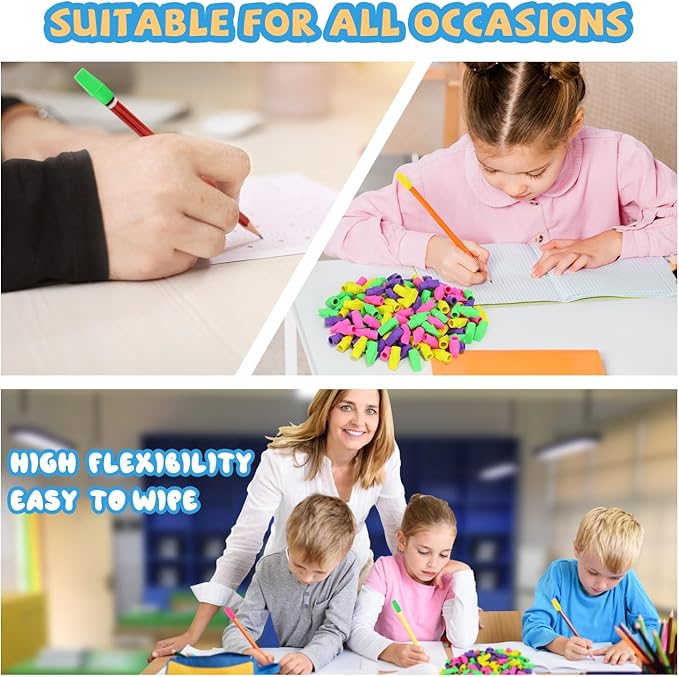 PRALB 400PCS Pencil Top Eraser Bulk Caps for Pencils,Chisel Shape Erasers Toppers Assorted Colors for Party Favors Games Prizes, Pencil Top Erasers Cap for Home School Classroom Office,Color 3