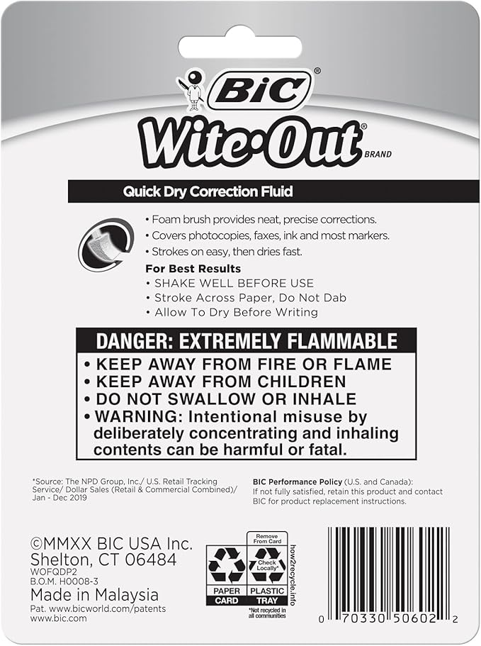 BIC Wite-Out Quick Dry Correction Fluid - 2 pack - white color writeout - white-out