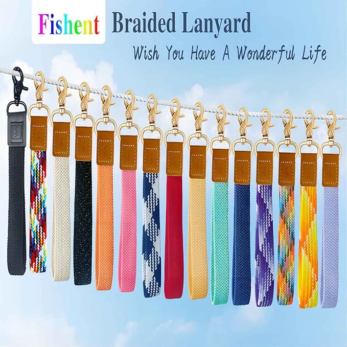Fishent Stretchy Wristlet Keychain,Braided Cute Wrist Lanyards for Keys, Key Chain Holder for Women Men, Wrist Strap Keychain for Car Keys Phone Camera Wallet ID Badges Card (Rainbow)