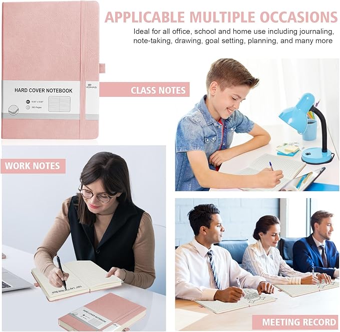 Lined Journal Notebook, 360 Numbered Pages(With page number), Thick Journal for Writing B5 College Ruled Notebook, 100gsm Lined Paper, Leather Hardcover, 9.8'' X 6.9''-Pink