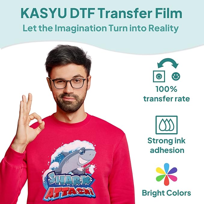 KASYU DTF Transfer Film, 50 Sheets 11"*17" DTF Paper with Smart Printing Pad for All Sublimation&DTF Printers,DTF Film for Sublimation Hack,Upgraded Direct to Film for All Color Fabric