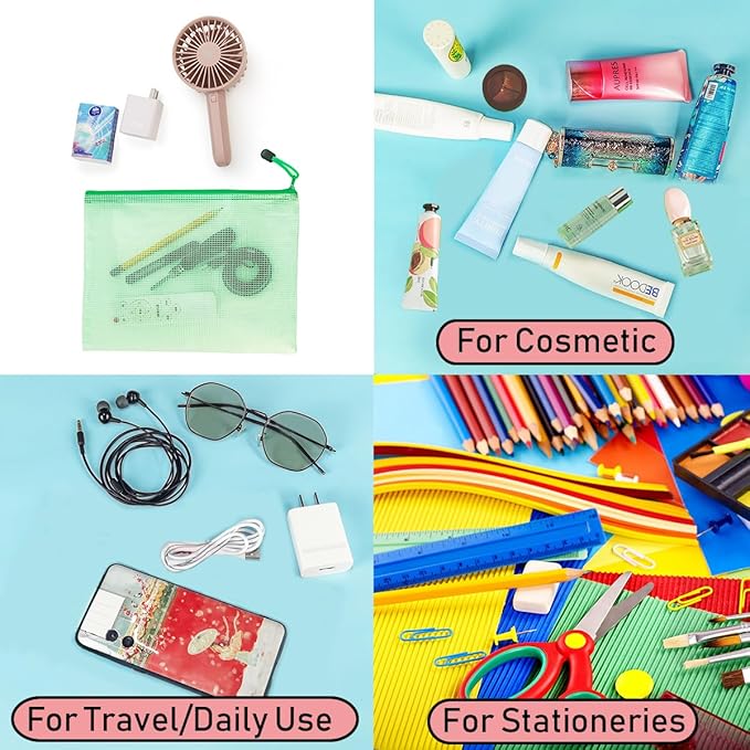 AUSTARK 10 Pcs Zipper File Bags, Waterproof Plastic Mesh Pouch for Office School, Board Game Storage Bags (B5 Size 11.4''x8.2'', Multicolored)