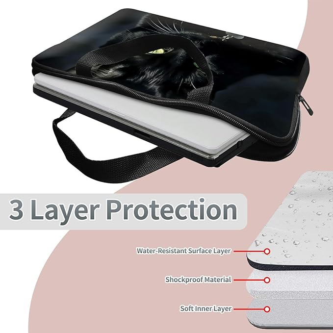 Laptop Sleeve Case Bag 13 inch, Black Cat Slim Carrying Case Durable Handbag Travel Laptop Bag for 13 inch MacBook Air M3/M2/Pro M2/ 13" iPad Pro/Air M4/M2 2024