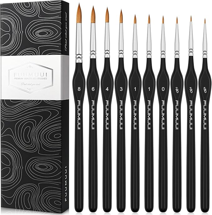 Kolinsky Sable Watercolor Brushes, 10pcs Sable Detail Paint Brush Set Will Keep a Fine Tip Point and Spring for Watercolor Acrylic Gouache, Miniature, Nail Art & Models