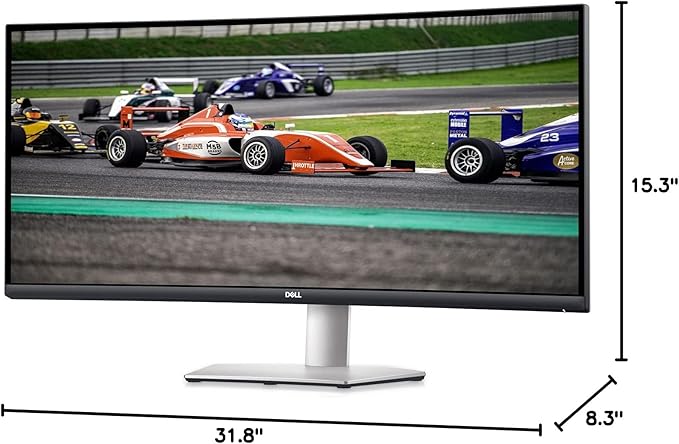 Dell S3422DW Curved Monitor - 34-inch WQHD (3440 x 1440) Display, 1800R Curved Screen, Built-in Dual 5W Speakers, 4ms Grey-to-Grey Response Time, 16.7 Million Colors - Silver