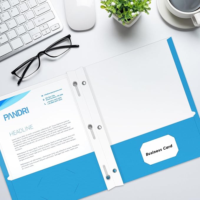 Two Pocket Folders, PANDRI 100 Pack Two Pocket Folders with Prongs, Designed for Office and Classroom, Assorted 5 Colors 2 Pocket 3 Prong Folders