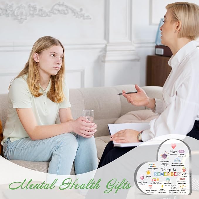 Mental Health Decor, Therapy Mental Health Decorations, Therapy Anxiety Decor Sign, Psychotherapy Affirmations Heart Acrylic Sign, Mental Health Gifts for Social Worker Classroom School Counseling