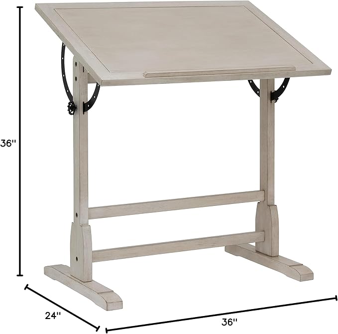 Studio Designs Vintage Drawing/Drafting Table with Pencil Ledge - 36" W x 24" D - Coastal Whitewash - Adjustable Tilting Top