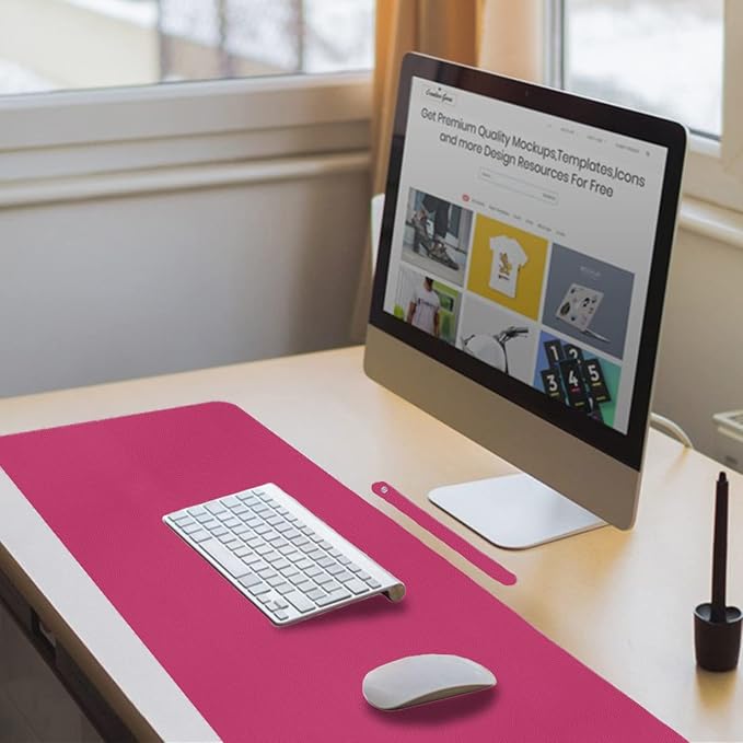 Boutilon Leather Desk Pad 24"x 14" Non-Slip Mouse Pad,Office Desk Mat,Waterprooft PU Leather Desk Blotter,Desk Pad Protector,Desk Writing Pad for Home Office Decor (S-Rose Pink)