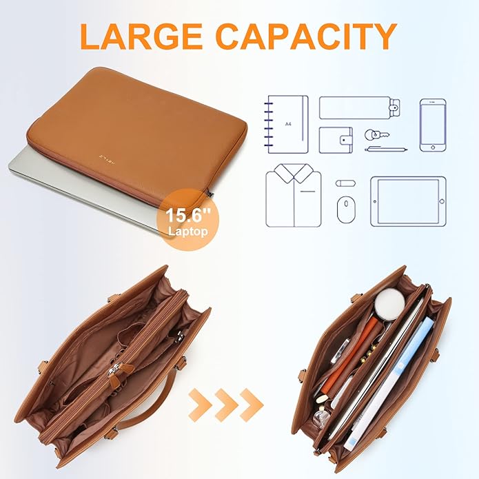 Keyli 4pc Sets Laptop Bag for Women Large Leather Laptop Briefcase with USB Charging Port Computer Shoulder tote Bags Purse