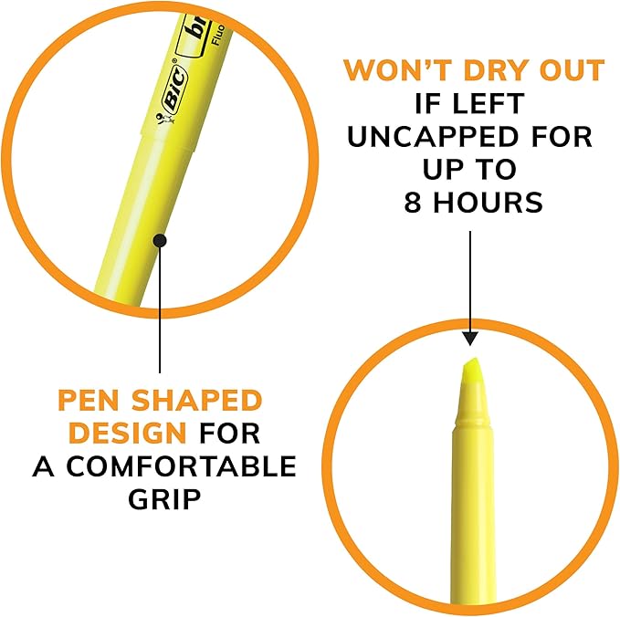 BIC Brite Liner Yellow Highlighters, Chisel Tip, 12-Count Pack of Yellow Highlighters, Ideal Highlighter Set for Organizing and Coloring