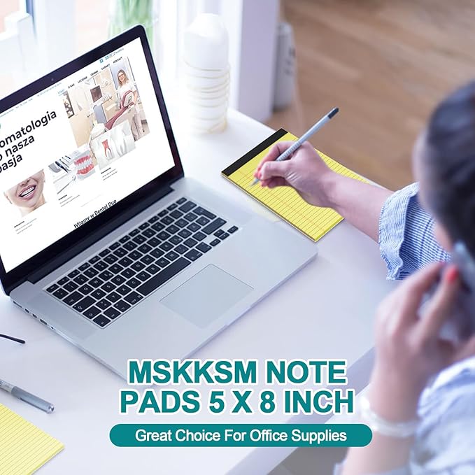 Note Pads 5x8, 8 Pack Small Legal Pads 5x8 Yellow Pad, College Ruled Legal Notepads, Lined Pads of Paper 5x8 Yellow Paper Writing Pads, 30 Sheets Per Notepad for School, Home, Office, Business