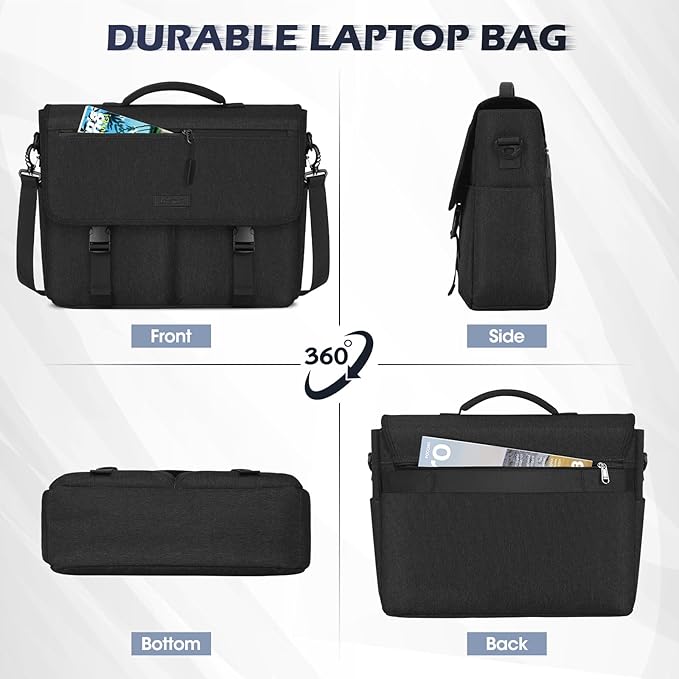 NEWHEY Messenger Bag Laptop Briefcases for Men 15.6 Inch Laptop Bag Water-resistant Computer Bag Lightweight Shoulder Handbag Satchel Bags for Work Business Travel College,Black