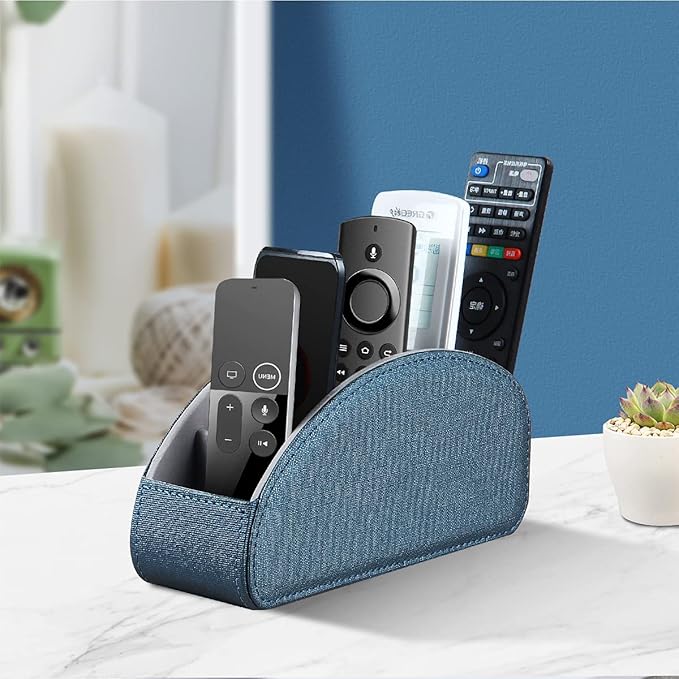 Remote Control Holder Leather TV Remote Caddy for Table, 5 Compartments Nightstand Organizer for Bedroom Accessories/Bedside Remotes/Media Controllers/Office Supplies, Decorations for Living Room