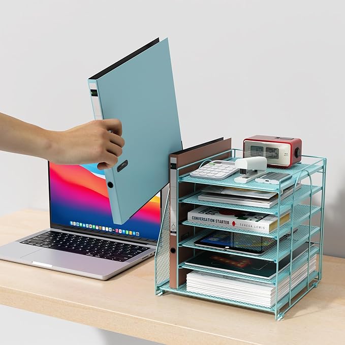 gianotter Desk Organizers and Accessories, 6-Tier Paper Organizer with Magazine rack, File Organizer for Desk, Office Desk Accessories & Workspace (Blue)