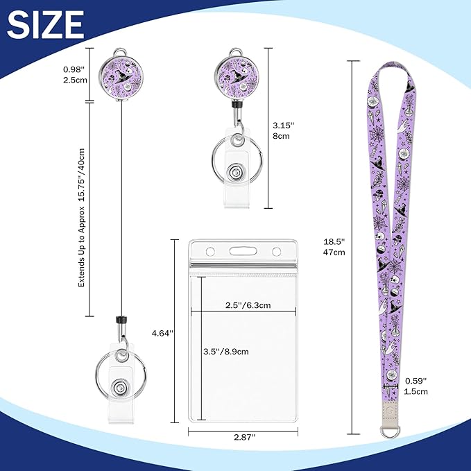 Giancomics Lanyards for Id Badges, Magic Cute Lanyards with Retractable Reel, Waterproof ID Badge Holder for Cruise Ships Cards Key, Work Name Tag Zip Card Protector for Women 2 Pack