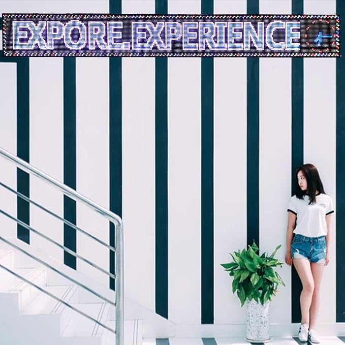 P10 Outdoor Programmable Scrolling Led Digital Sign , Electronic Sign Display Marquee Screen Custom Word Advertising Message Board for Business Store Restaurants Window, Wifi Control Full Color115"X14"