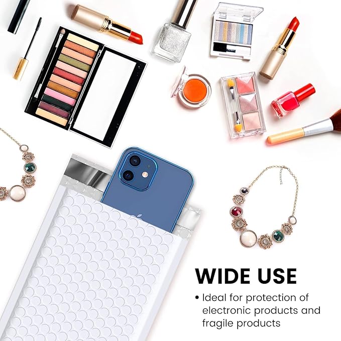 Fuxury 4x8 White Bubble Mailer 260 Pack Padded Envelopes, Small Bubble Mailers Usable Size 4x7" Bubble Envelopes Self-Seal Padded Mailers for Mailing Small Business,Small Items Shipping Bulk#000