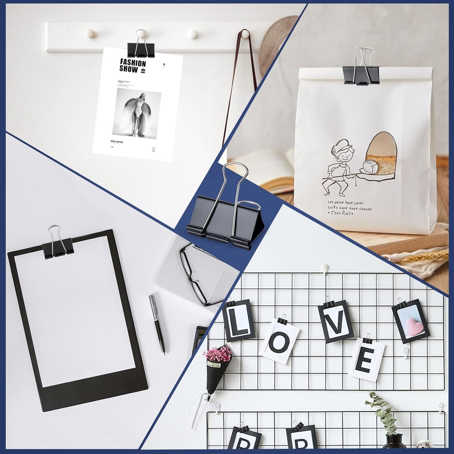 72 Pcs Extra Large Binder Clips 2 Inch Paper Clip Large Binding Clip, Jumbo Paperclips Bulk, Heavy Duty Big Paperwork Clamp Black, Kitchen School Teachers