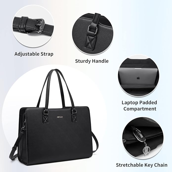 Keyli 4pc Sets Laptop Bag for Women Large Leather Laptop Briefcase with USB Charging Port Computer Shoulder tote Bags Purse