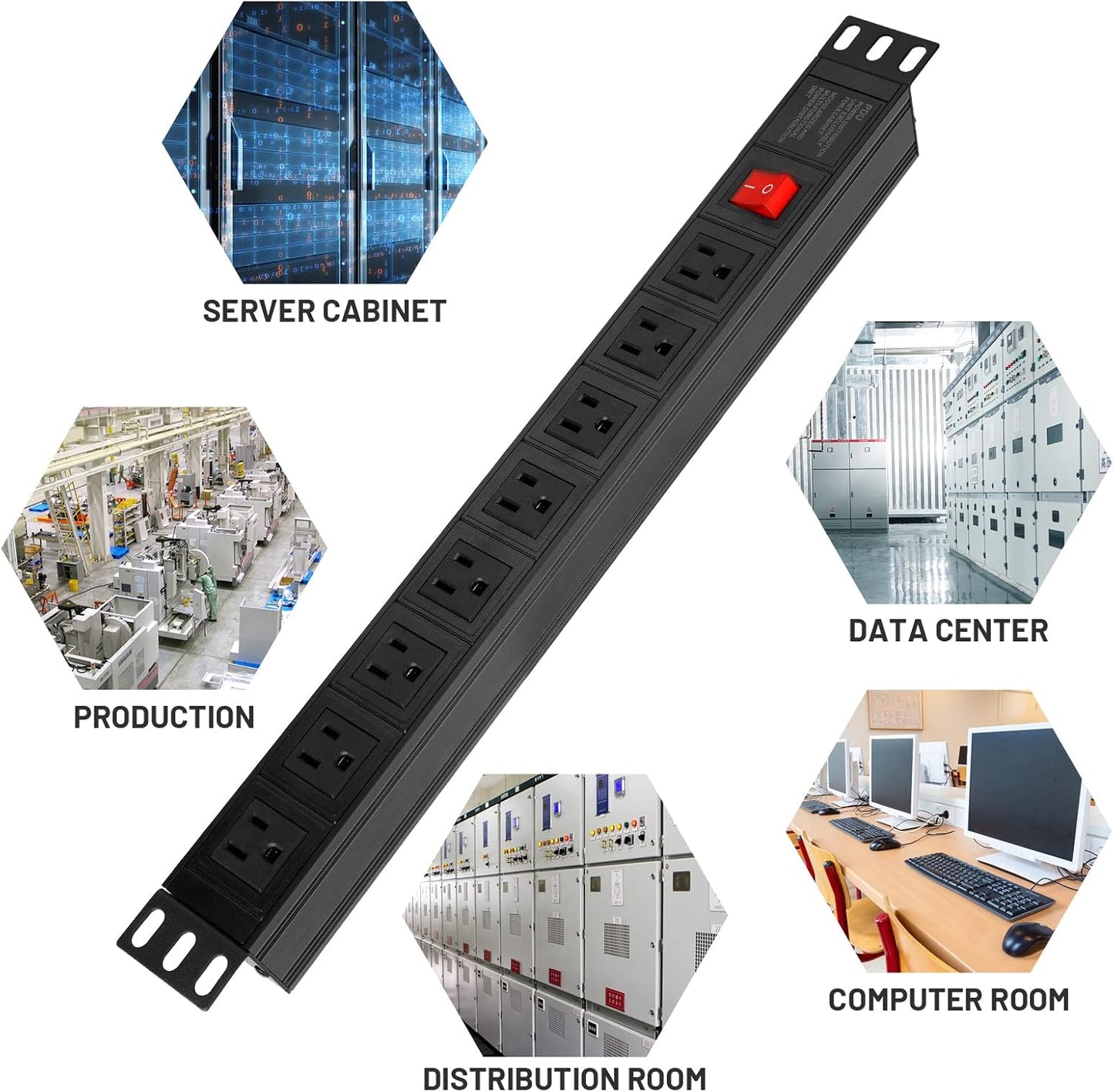BTU Power Strip Surge Protector Rack-Mount PDU, 8 Right Angle Outlets Wide-Spaced, Mountable Power Strip Heavy Duty for Server Racks, Commercial, 300J (Black 6FT)