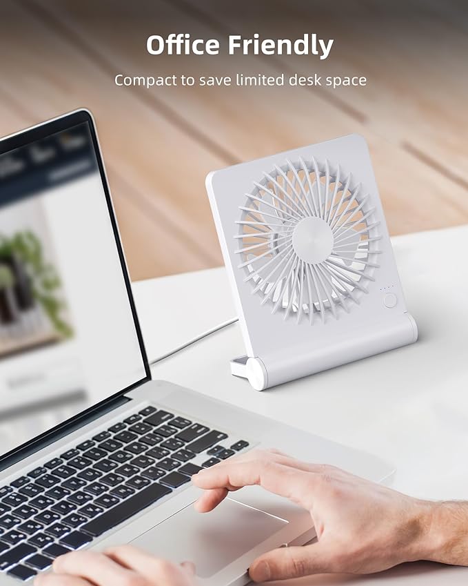 Koonie USB Fan, Strong Wind Ultra Quiet Small Desk Fan 220° Tilt Folding 3 Speeds Adjustable USB-C Corded Powered Personal Fan for Home Office Desktop White