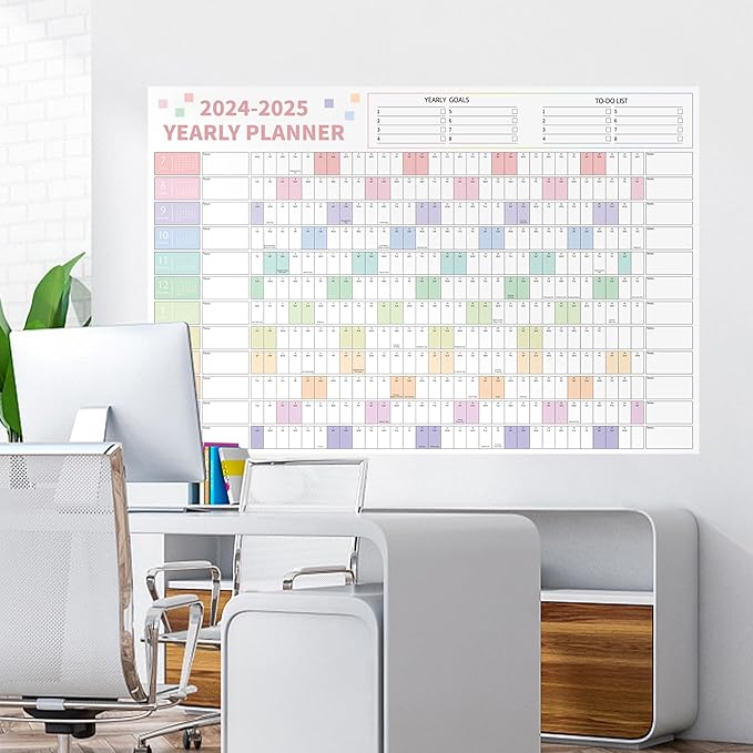Ospelelf Calendar 2024-2025 Large 32'' x 48'' White Board Dry Erase Calendar for Wall, 12 Month Laminated Calendar for Classroom, Family, Use July 2024 - June 2025