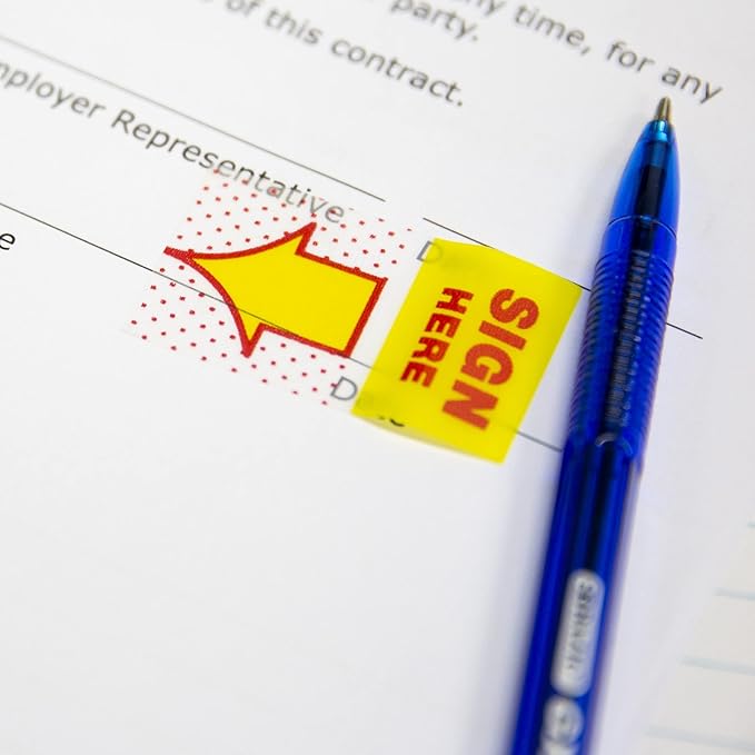 BAZIC Neon Page Markers Dispensers 1x1.7 Sign Here Neon Colored PET Arrow Flag Index Tabs, Page Bookmarks File Tab (50 Flags/Pack), 24-Packs