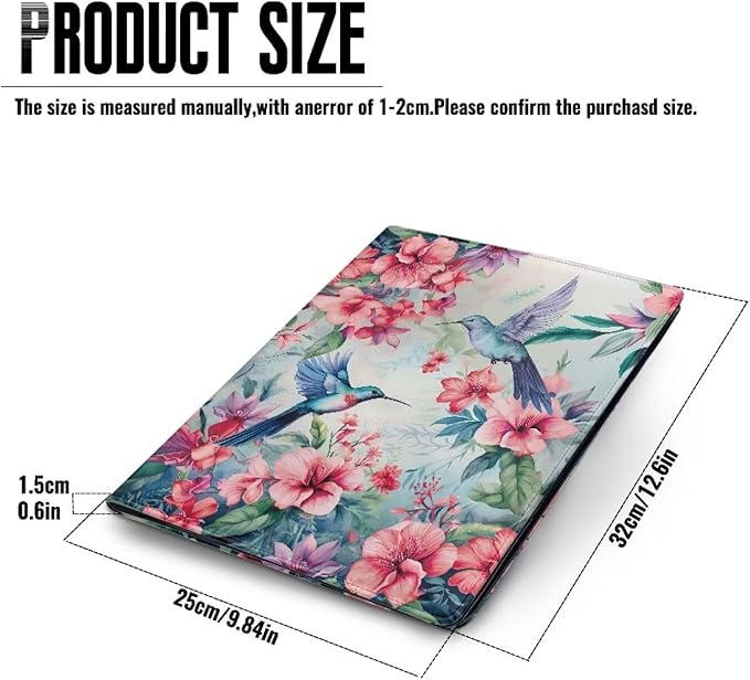 PsaytomeyFlower Hummingbird Portfolio Folder Leather Padfolio with A4 Size Clipboard Clip for Business Resume Interview Document Sleeve Binder Folder for Men/Women