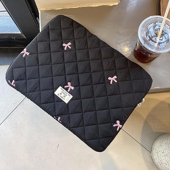 9-11 Inch Tablet Sleeve Case for iPad Pro 11 Air 4 10.2 Tab Protective Bag Cute Bowknot Quilted Puffy Laptop Pouch Carrying Case