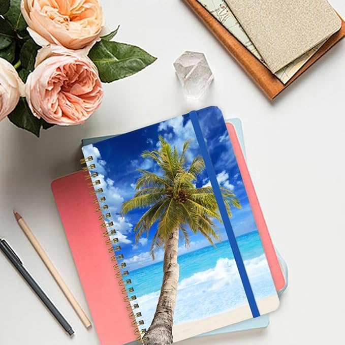 Spiral Notebook - A5 Spiral Notebooks, 8.3'' × 5.8'', 160 Pages, Aesthetic Journaling Notebooks for Women, College Lined Notebook with Elastic Closure, Back Pocket, for School Office, Tree