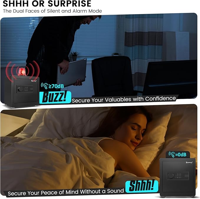 Kavey 1.6 Cub Home Money Safe with Digital Touch Screen Keypad and Sensitive Alarm System, Removable Shelf and LED Light for Money Jewelrys Documents Valuables, Small