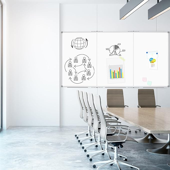 Lockways Large Magnetic 157" x 40" Dry Erase Board, Foldable Wall Mounted Whiteboard| White Board with Pen Tray for Business,Team,Home Office,Home Education and School Classroom