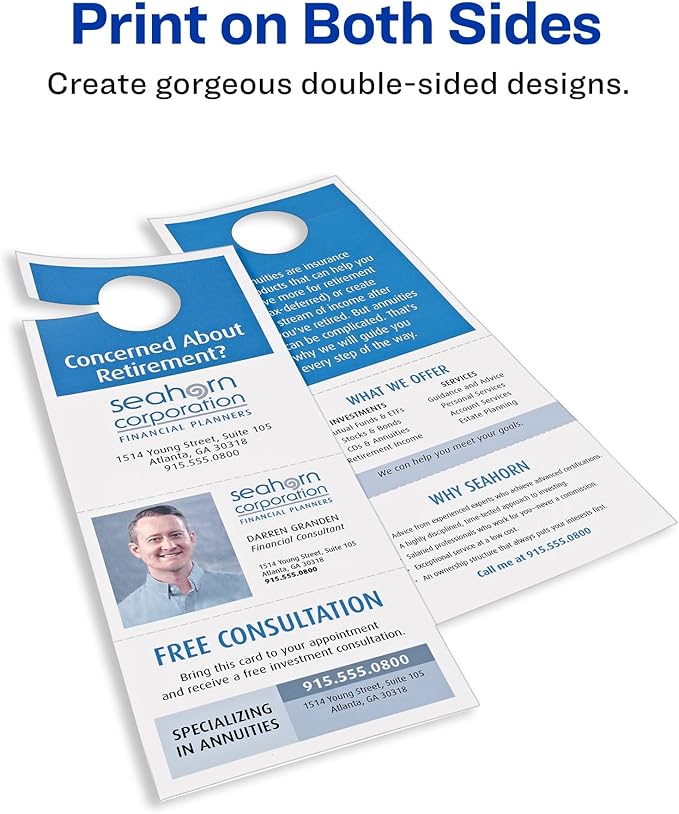 Avery Printable Door Hangers with Tear-Away Cards, 4.25" x 11", Matte White, 80 Blank Door Hangers for Laser and Inkjet Printers (16150)
