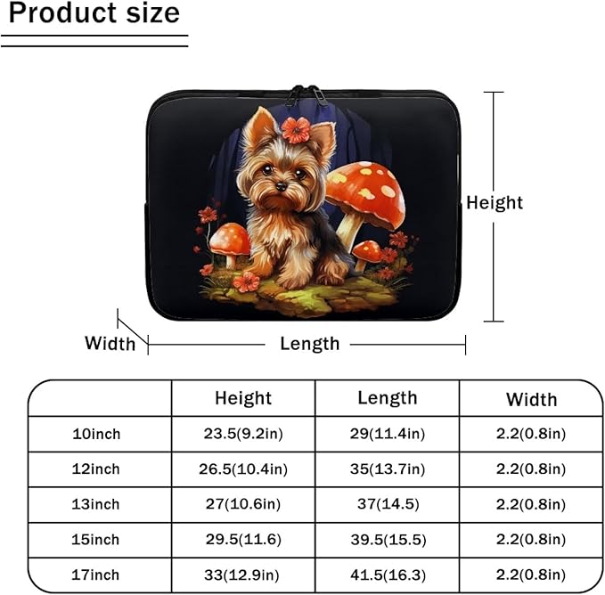 Cute Dog Laptop Sleeve Case for Women Men Mushroom Laptop Protector Durable Computer Sleeve 10 inch Suitable Gifts for Girls Boys Tablet Bag Laptop Accessories Black