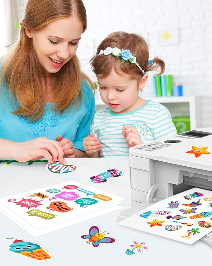 Lzerking Printable Vinyl Sticker Paper - 25 Sheets Matte White Self-Adhesive Waterproof Decal Printable Sticker Paper for Inkjet Printer - Standard Size 8.5x11 Inches DIY Crafts