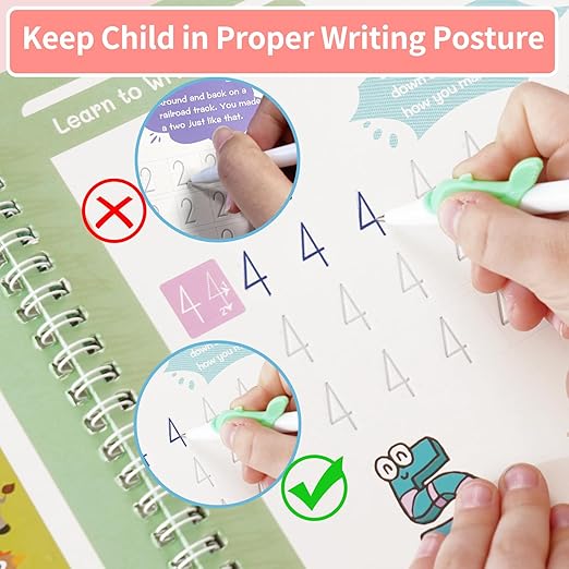 Reusable Grooved Handwriting Practice Workbook,Magic Practice Copybook,Reusable Writing Practice Book, for Preschool Kids Age 3-8 Calligraphy (Pink Bag, 10.3inx7.3in)