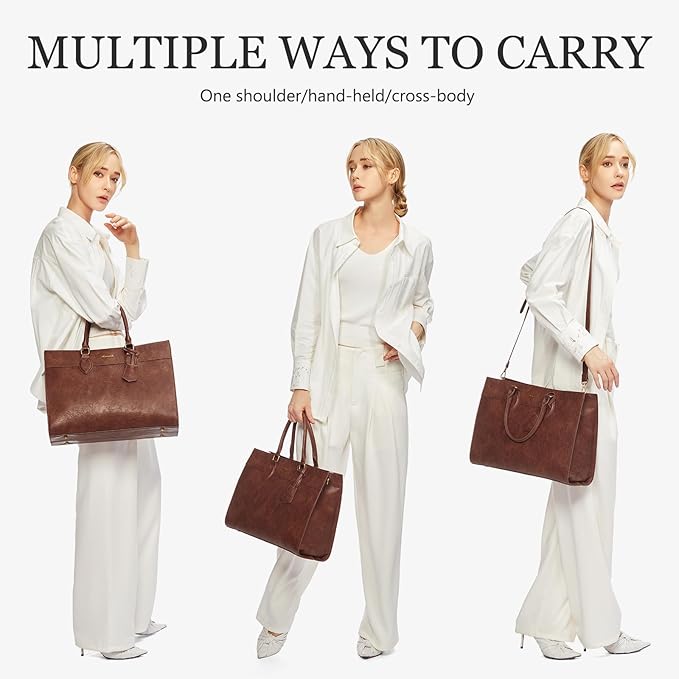 LOVEVOOK Laptop Bag for Women, 15.6 inch Laptop Tote Work Bag Purse, Large Waterproof Leather Computer Briefcase for Office, Reddish Brown