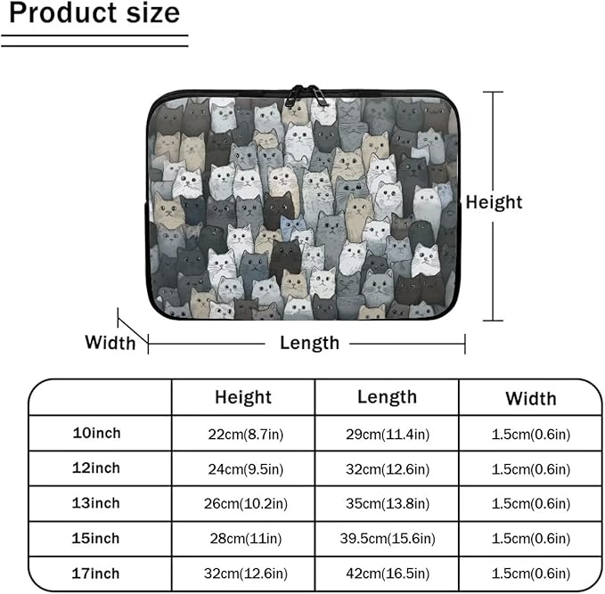 Cartoon Cat Printed Computer Bags for Laptops, Water Resistant 13 Inch Laptop Bag Laptop Briefcase Travel Case for Women Men Teens, Compatible with Most Laptops