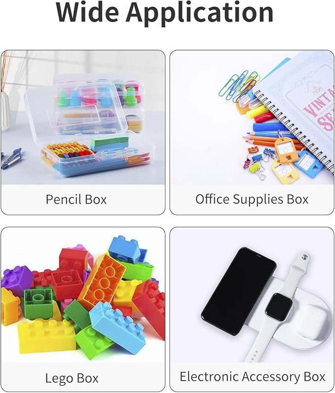 Sooez 3 Pack Pencil Case, Large Pencil Box Case, Clear Crayon Marker Box Bulk, Hard Plastic School Supplies with Snap-tight Lid, Stackable Storage Container Art Craft Organizer for Bead Pens