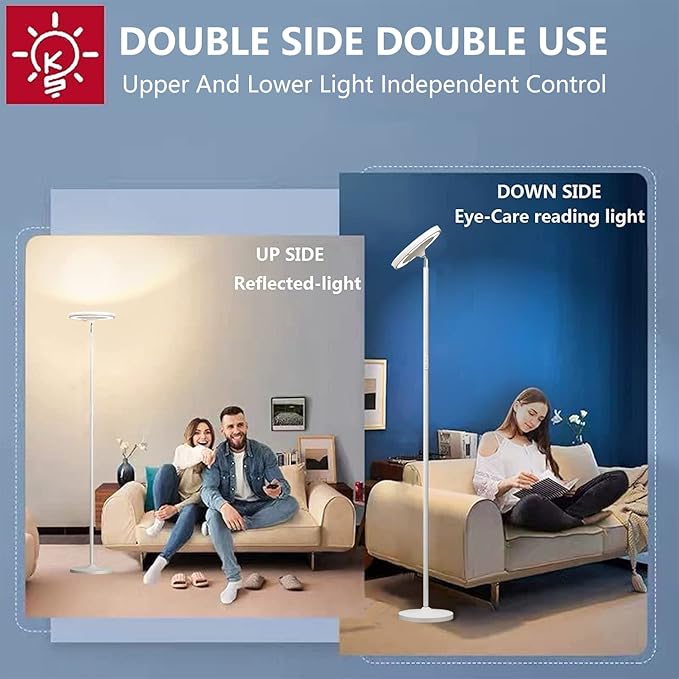 Keepsmile Double Side Lighting White Led Floor Lamp with Remote Smart App 36W 2600LM Bright Tall Standing RGB Angle Multicolor Dimmable Modern Floor Lamps for Living Room Bedroom Office