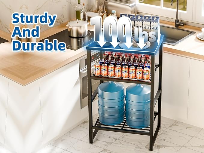 Printer Stand Holder 3 Tier - Heavy Duty Metal Shelving Unit for Under Desk Printer Storage Office Organizer, Industrial Printer Side Table with Wood Desktop for Scanner Fax Machine Black