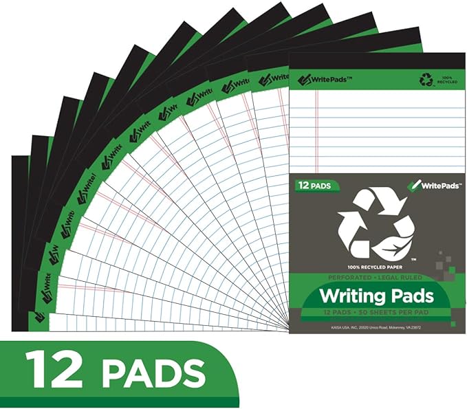 KAISA Small Legal Pad Writing Pads, 50 sheets 5"x8" College Ruled Legal Ruled Recycled Lined Paper Notepads,12pads, KSU-5262