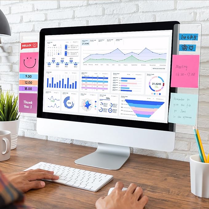 Office Desk Accessories 2pcs Monitor Memo Board Computer Message Board Office Supplies for Women Men Computer Sticky Note Holder with Functional Areas Home Office Accessories Office Must Haves