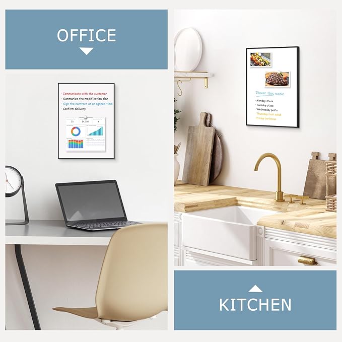 Small Whiteboard, 16'' x 12'' Magnetic White Board Dry Erase Board for Wall, Hanging Black Aluminum Frame Wipe Board for Home, Office, School