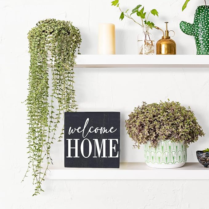 Welcome Home Sign Home Decor Desk Decor Wooden Box Sign Rustic Black Wood Block Plaque Box Sign for Women Family Friends Farmhouse Living Room Kitchen Bedroom Shelf Table Decoration